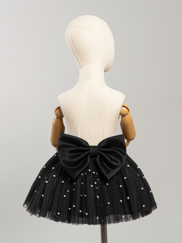 Юбка с бусинками, Черный с белыми бусинками