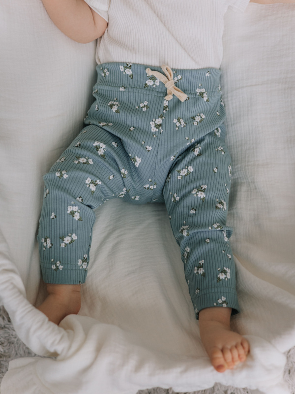 Лосины лапша в цветочек, Бирюза