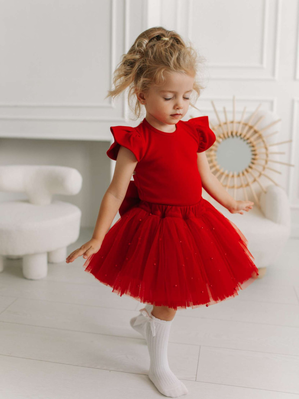 Боди c кружевной спинкой с коротким рукавом, Красный