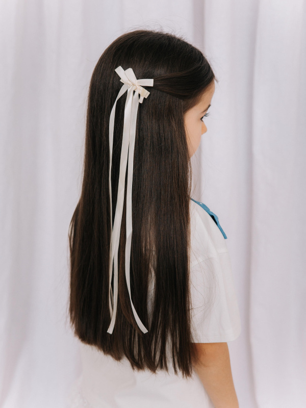 Комплект заколок "Бантики с лентами", Молоко