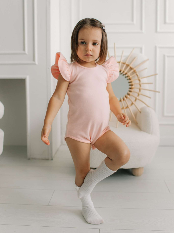 Боди c кружевной спинкой с коротким рукавом, Розовый