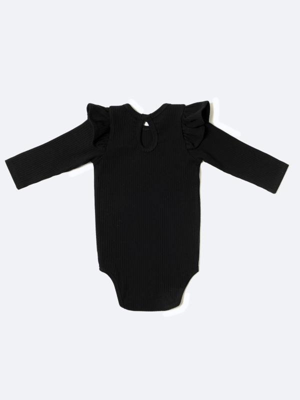 Боди лапша с длинным рукавом и крылышками, Черный