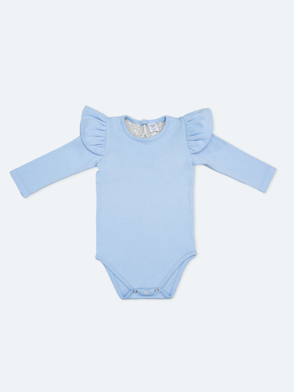 Боди c кружевной спинкой с длинным рукавом, Голубой