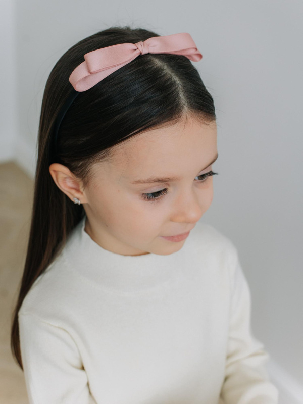 Ободок с атласным бантиком, Пудровый