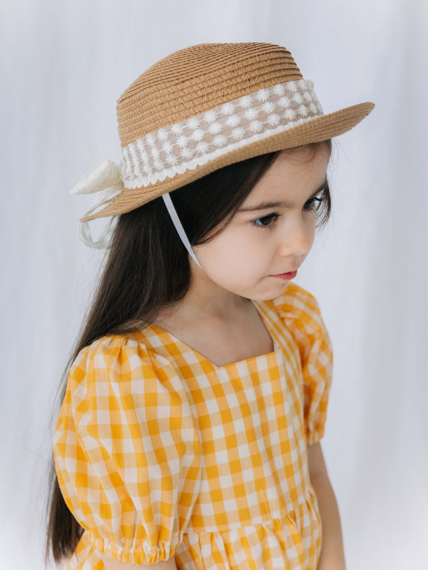 Шляпа плетеная с бантом, Коричневый