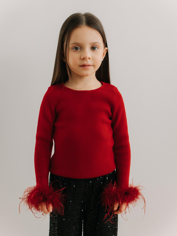 Лонгслив с перьями, Бордовый