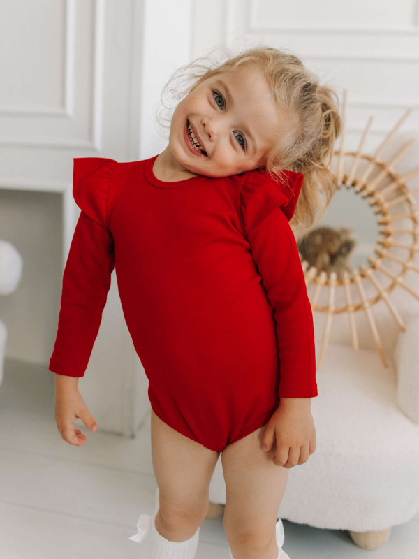 Боди c кружевной спинкой с длинным рукавом, Красный