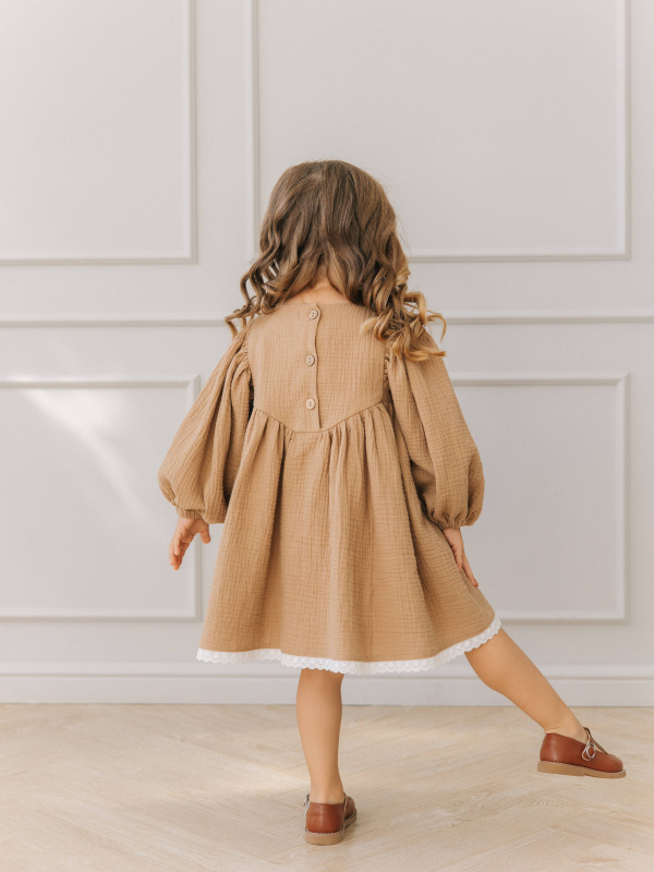 Платье с вышивкой из муслина, Кофе