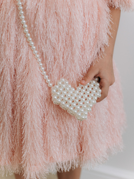 Сумка из бусин "Сердце", Молоко