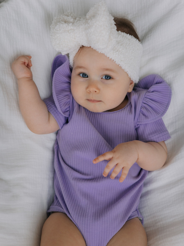 Боди лапша с коротким рукавом и крылышками, Лавандовый