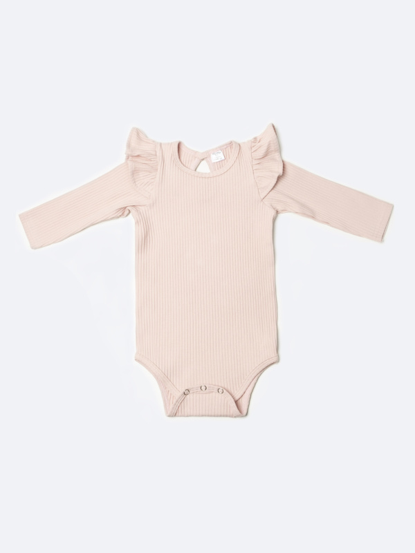 Боди лапша с длинным рукавом и крылышками, Пудровый