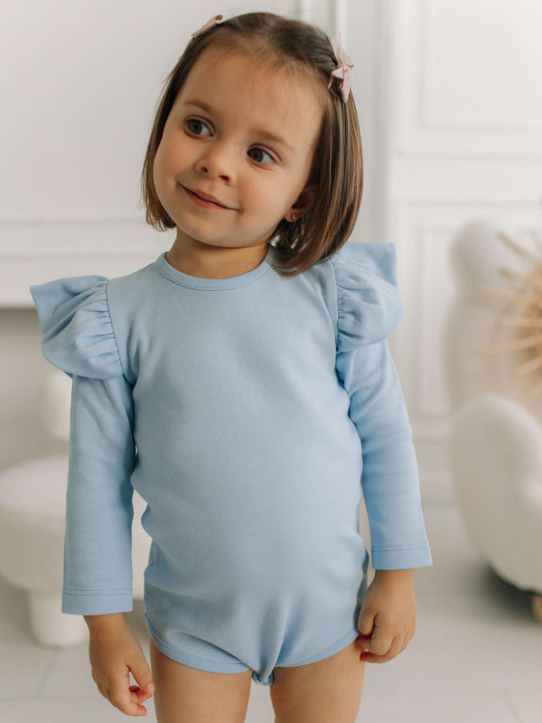 Боди c кружевной спинкой с длинным рукавом, Голубой