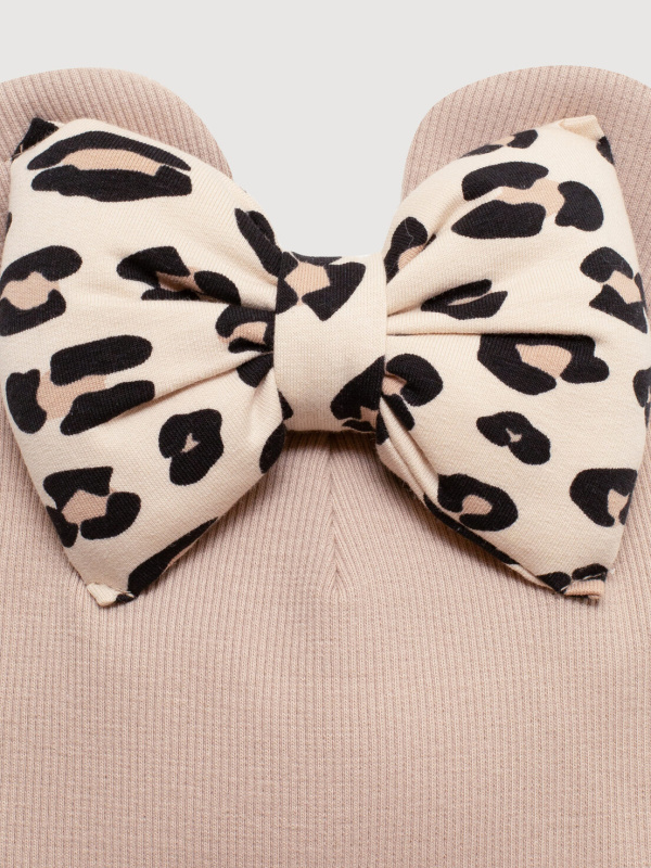 Шапка Минни, Бежевый с леопардовым бантом 