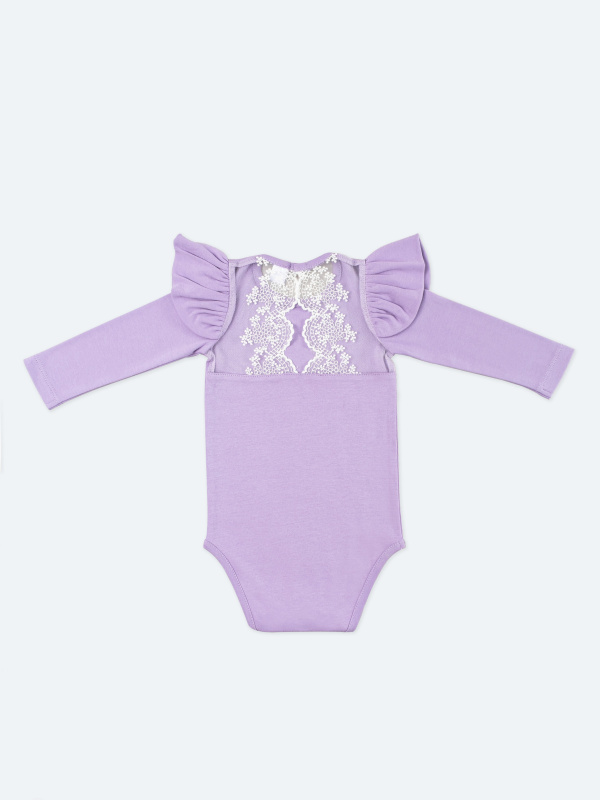 Боди c кружевной спинкой с длинным рукавом, Лавандовый