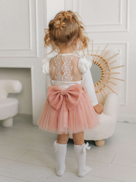 Боди c кружевной спинкой с коротким рукавом, Молоко