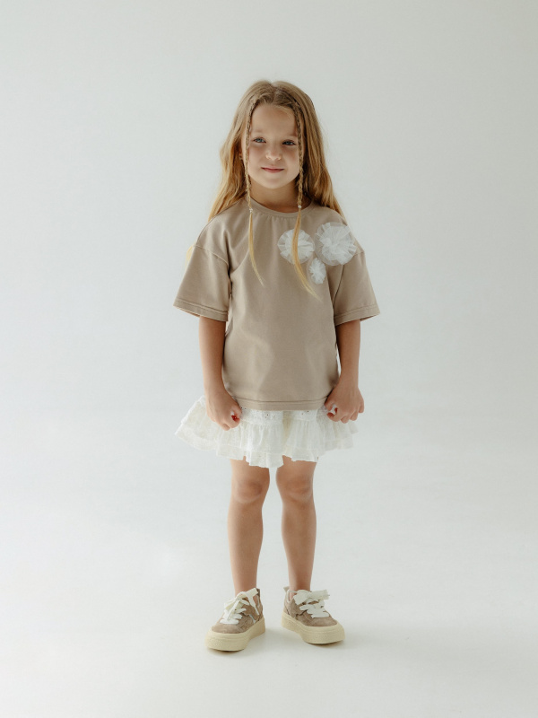 Футболка с цветами, Бежевый 
