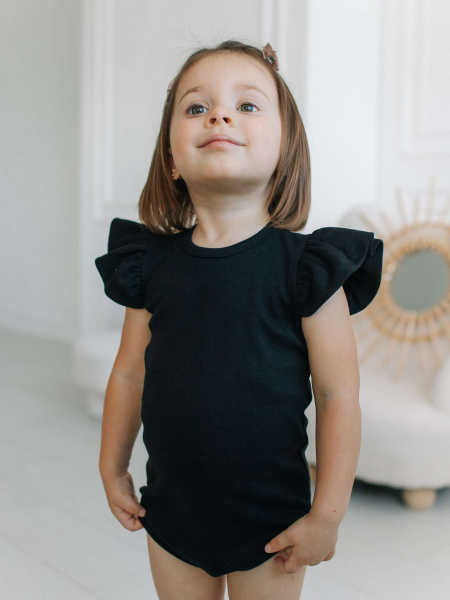 Боди c кружевной спинкой с коротким рукавом, Черный