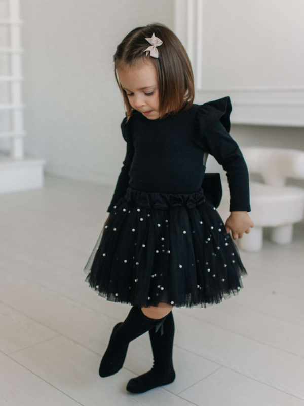 Юбка с бусинками, Черный с белыми бусинками