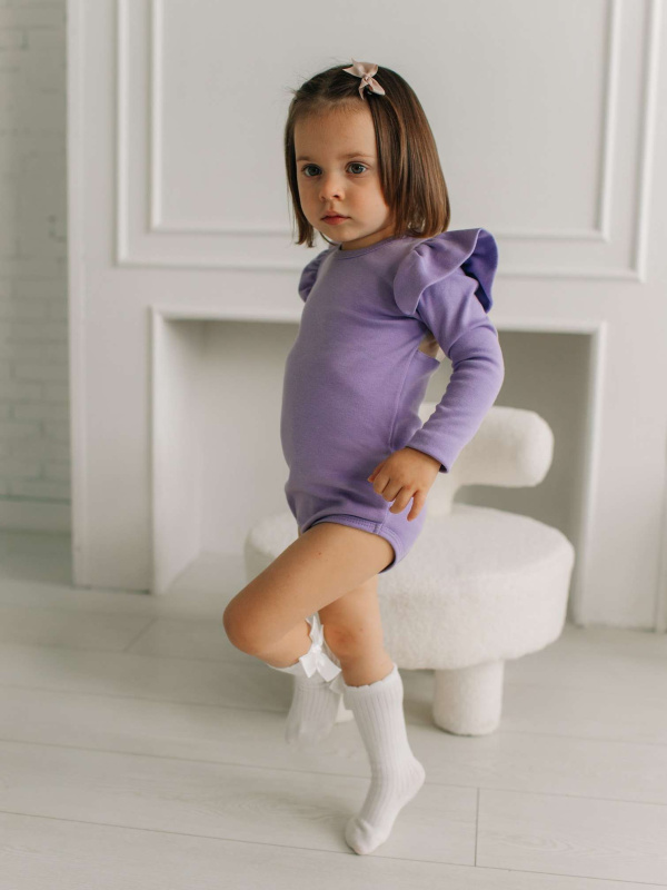 Боди c кружевной спинкой с длинным рукавом, Лавандовый