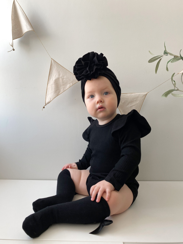 Боди лапша с длинным рукавом и крылышками, Черный