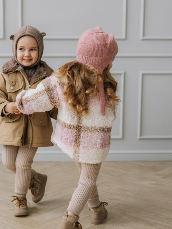 Чепчик с ушками для детей, Пудровый 