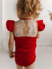 Боди c кружевной спинкой с коротким рукавом, Красный
