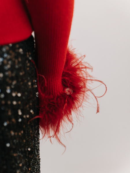 Лонгслив с перьями, Бордовый