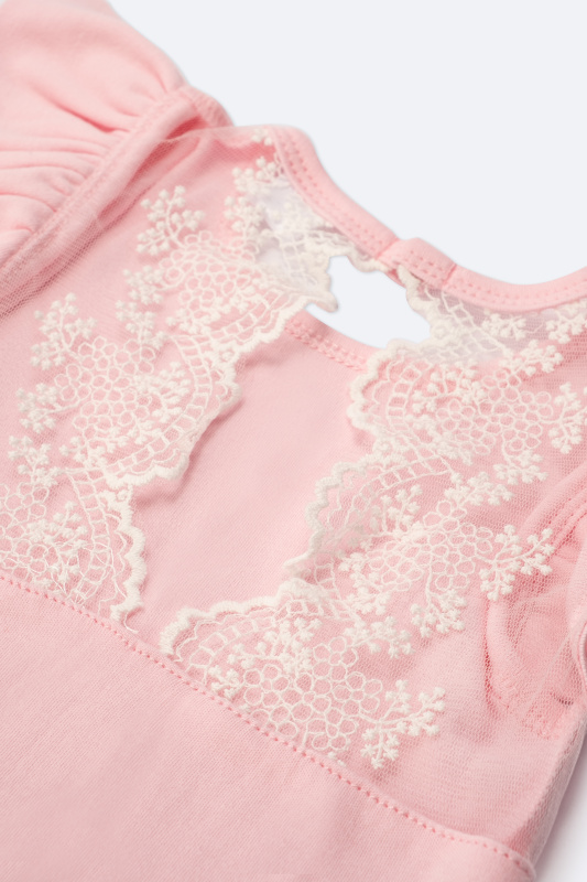 Боди c кружевной спинкой с длинным рукавом, Розовый