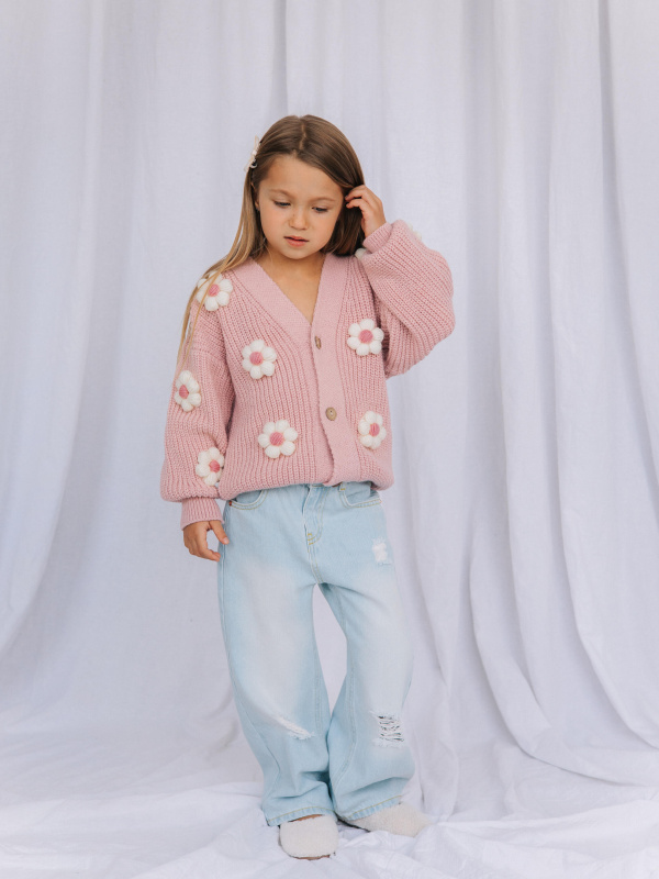Кардиган с цветами, Пудровый