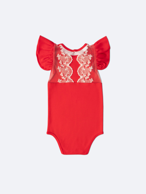 Боди c кружевной спинкой с коротким рукавом, Красный