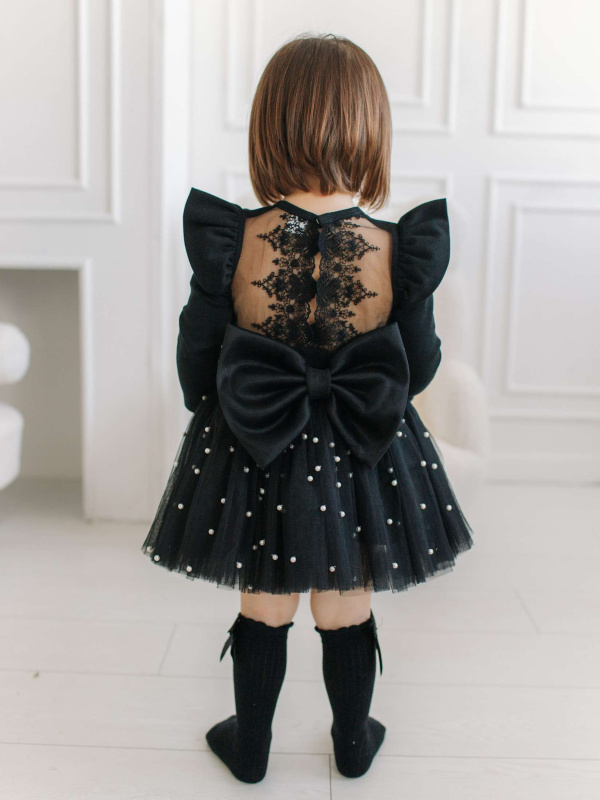 Юбка с бусинками, Черный с белыми бусинками