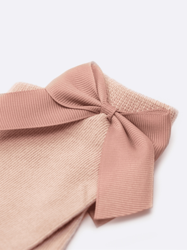 Гольфы с бантиком гладкие, Пудровый