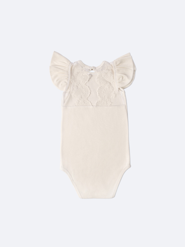 Боди c кружевной спинкой с коротким рукавом, Молоко