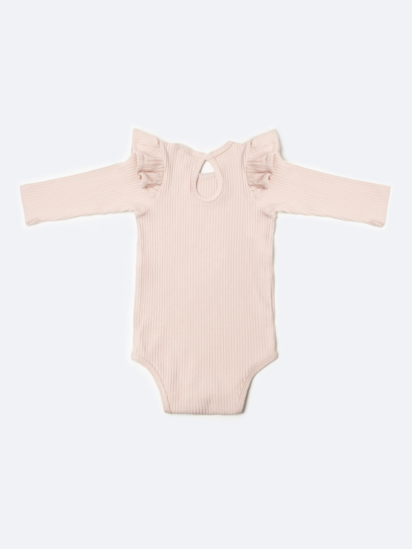 Боди лапша с длинным рукавом и крылышками, Пудровый