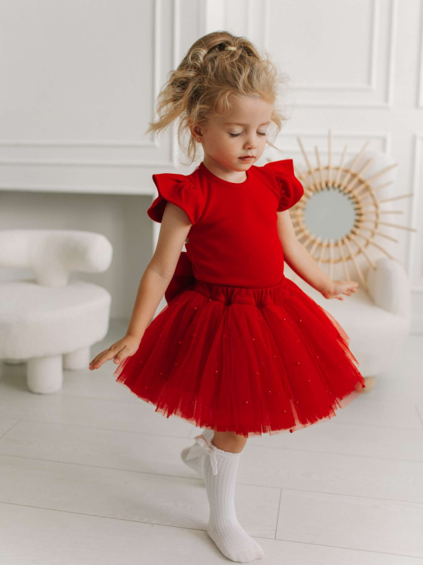 Юбка с бусинками, Красный