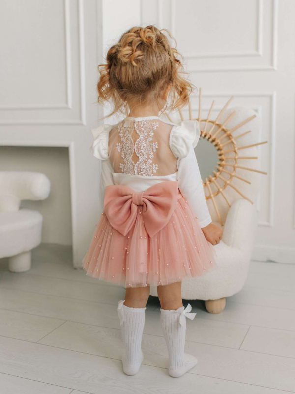 Боди c кружевной спинкой с длинным рукавом, Молоко