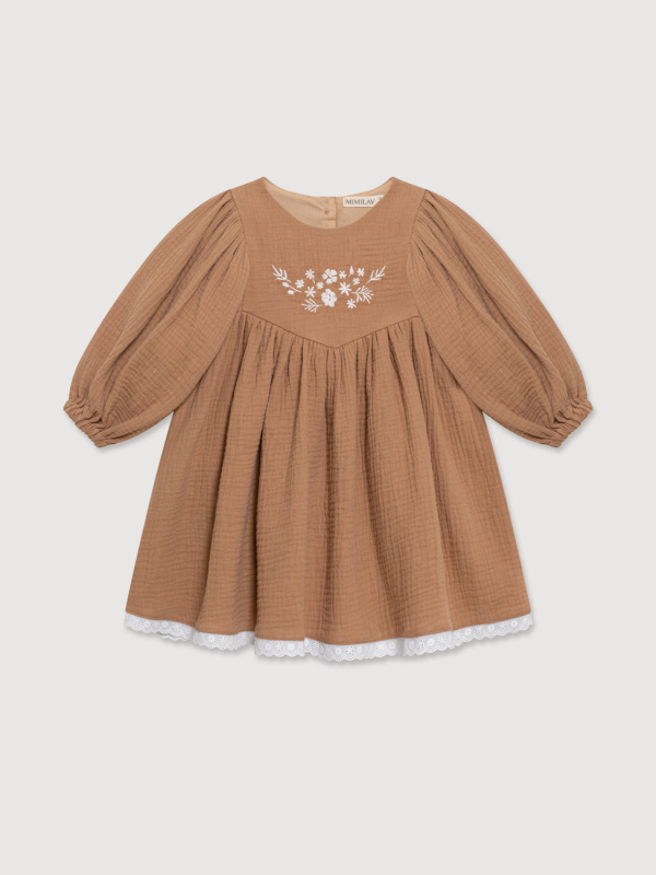 Платье с вышивкой из муслина, Кофе