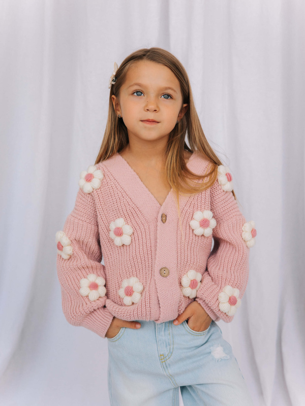 Кардиган с цветами, Пудровый