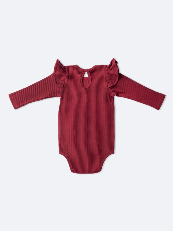Боди лапша с длинным рукавом и крылышками, Бордовый