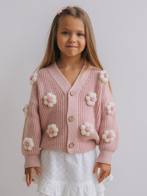 Кардиган с цветами, Пудровый