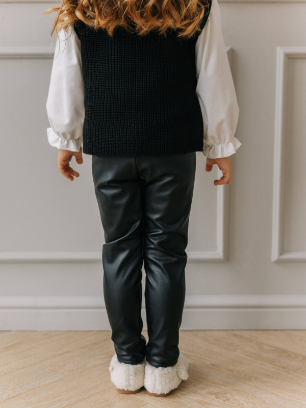 Лосины из экокожи с начесом, Черный