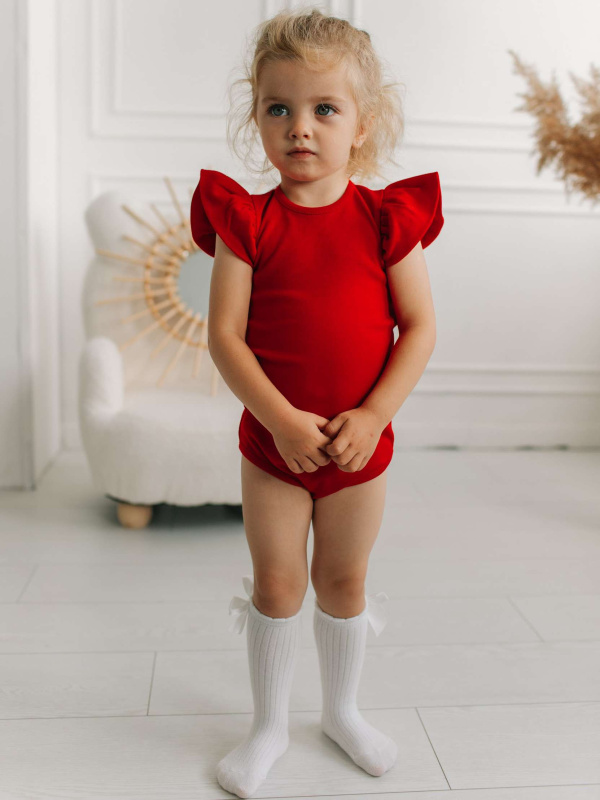 Боди c кружевной спинкой с коротким рукавом, Красный