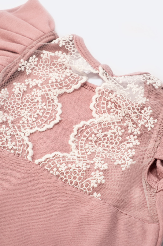 Боди c кружевной спинкой с длинным рукавом, Пудровый