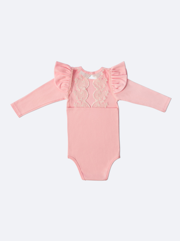 Боди c кружевной спинкой с длинным рукавом, Розовый