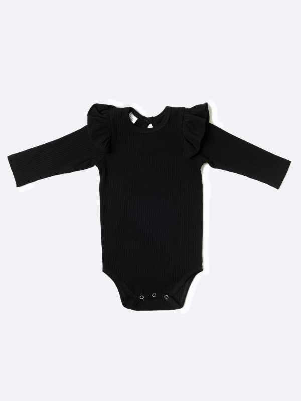 Боди лапша с длинным рукавом и крылышками, Черный