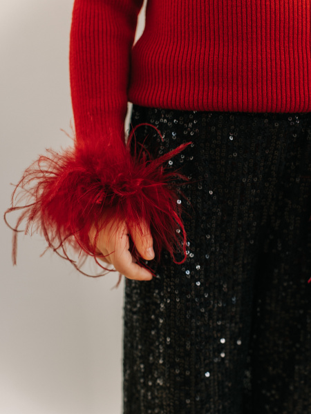 Лонгслив с перьями, Бордовый