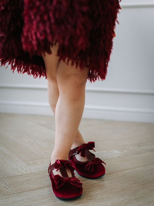 Туфли бархатные, Бордовый 