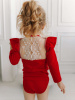 Боди c кружевной спинкой с длинным рукавом, Красный