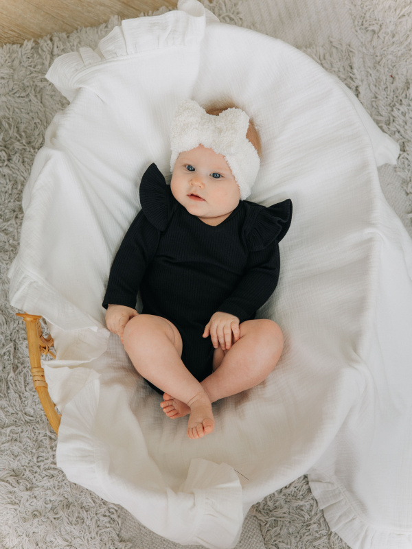 Боди лапша с длинным рукавом и крылышками, Черный