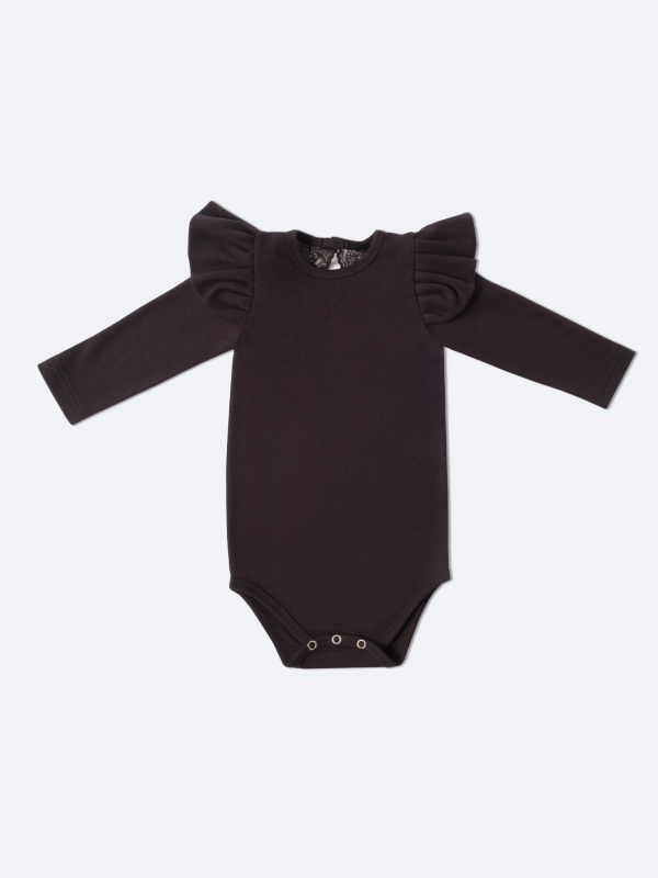 Боди c кружевной спинкой с длинным рукавом, Черный